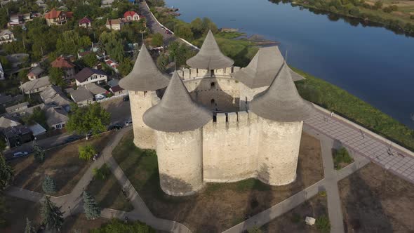 60 Fps Aerial Orbiting Around Medieval Fort in Soroca Republic of Moldova