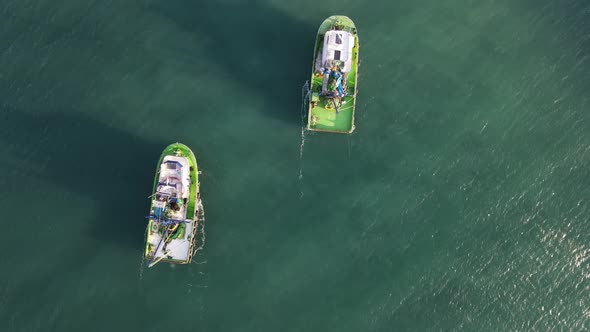 Aerial Two Green Boats