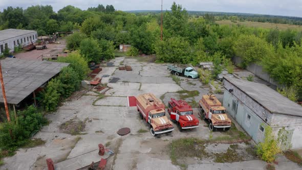 Drone View of Rescue Vehicles in Motor Depot