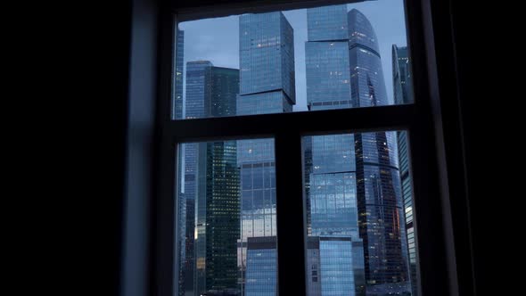 Night Skyscrapers From the Apartment Window Opposite the Moscow City Building in Summer