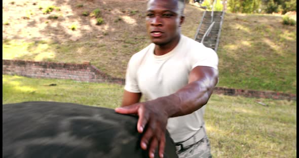 Military soldier during fitness training exercise