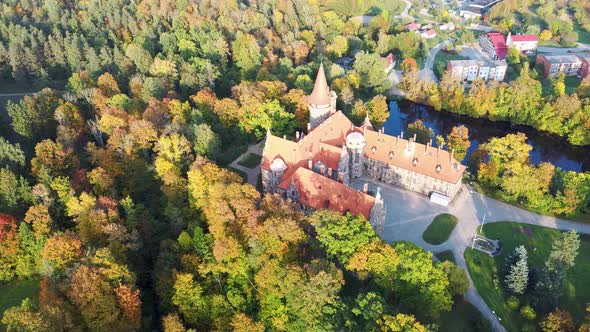 Cesvaine Medieval Castle in Latvia  Old Manor House  From Above Top View.