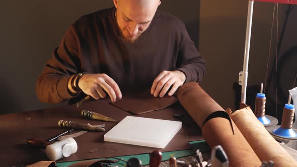 Portrait of Handsome Tanner Man at Work Manual Production Small Business Authentic Workshop Indoor