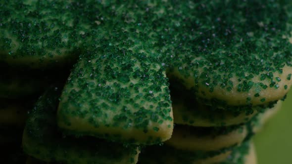 Cinematic, Rotating Shot of Saint Patty's Day Cookies on a Plate