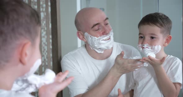 Father Teach His Son To Shave