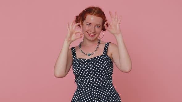 Happy Young Woman Looking Approvingly Showing Ok Gesture Like Sign Positive Approve Something Good