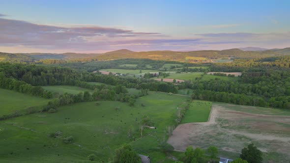 Landscape Panoramic View of Farm Fields the Mountains Forests Blue Sky in the Pocono Mountains of