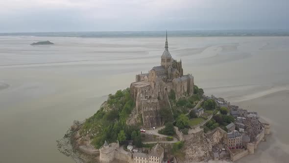 Drone footage of Mont Saint Michel's abbey - France