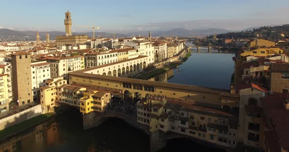 The Aerial Topdown View of the Oldest Bridge of Florence Which Has Retained Its Original Appearance.