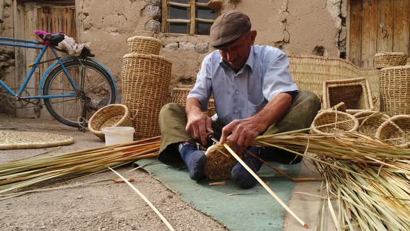 Hands Man Weaving Basket