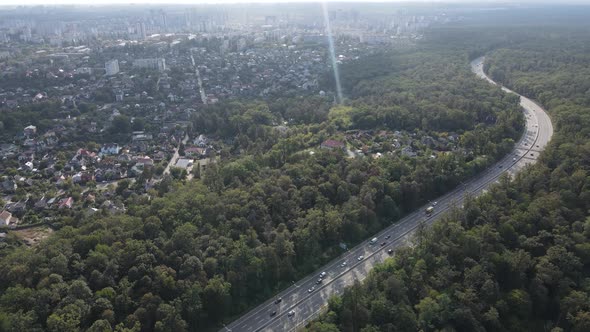 Aerial View of the Border of the Metropolis and the Forest. Kyiv, Ukraine