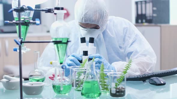 Close Up Shot of Biotechnologist Desk with Test Tubes and Samples