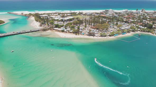 Aerial drone view of Tallebudgera Creek and beach on the Gold Coast, Queensland, Australia