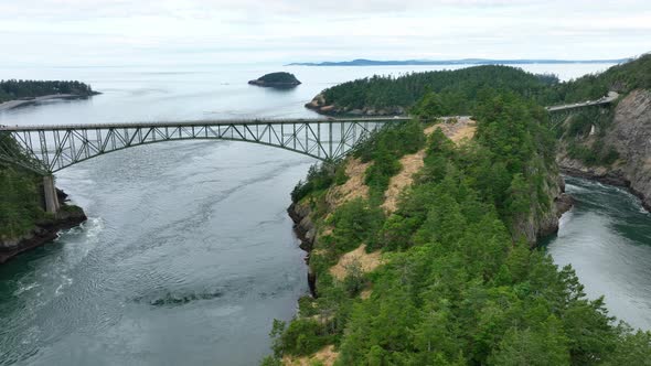 Drone shot of Whidbey Island's Deception Pass State Park.