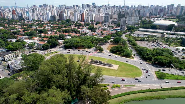 Downtown of Sao Paulo Brazil. Stunning landscape of Ibirapuera park.