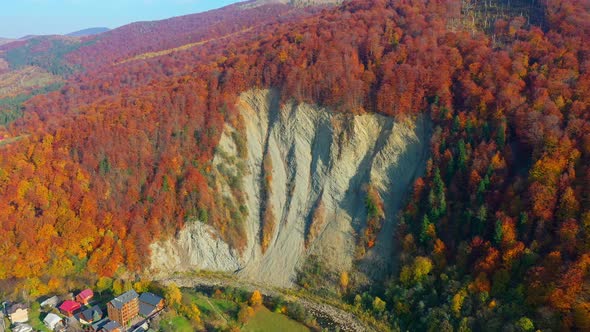 Aerial Drone Video Flying Over Carpathians Mountains in Yaremche City, Ukraine, Europe