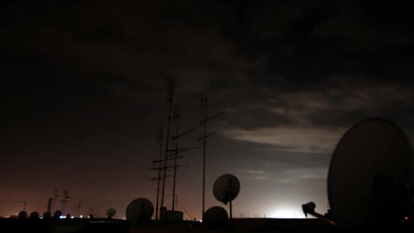 City roof at night timelapse