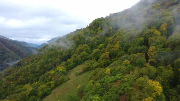 Misty Autumn Mountain Aerial View