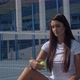 Portrait of Female Tennis Player with Racquet at the Tennis Court Brunette Latin American Woman - VideoHive Item for Sale