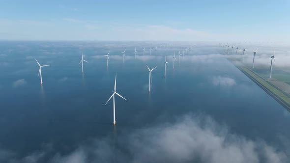 Huge Windmill Turbines Offshore Windmill Farm in the Ocean Westermeerwind Park Windmills Isolated at