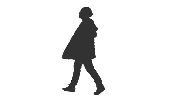 Silhouette of Woman Walking with Hand in Pocket, Alpha Channel