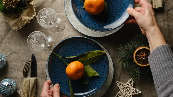 Festive Dinner Preparation Christmas Table Setting