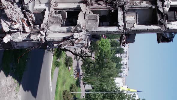 Vertical Video of Civilian Cars Destroyed During the War in Ukraine