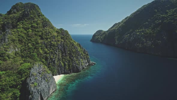 Green Tropic Mountain Island Nature at Ocean Bay Aerial Panorama View