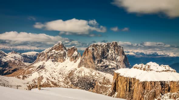 View of the valley from the summit of Sass Pordoi in the Dolomites, 4k timelapse