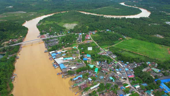 Aerial view over the river, harbor and fishing villages