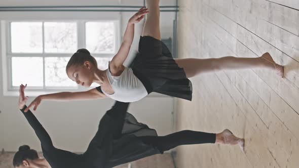 Adult And Little Ballerinas Dancing In Sync