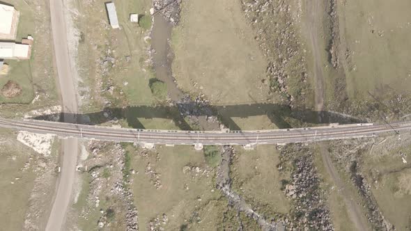 Aerial view of empty Railway bridge in Samtskhe-Javakheti region, Georgia.