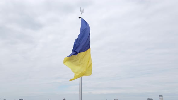 Kyiv - National Flag of Ukraine By Day. Aerial View. Kiev. Slow Motion