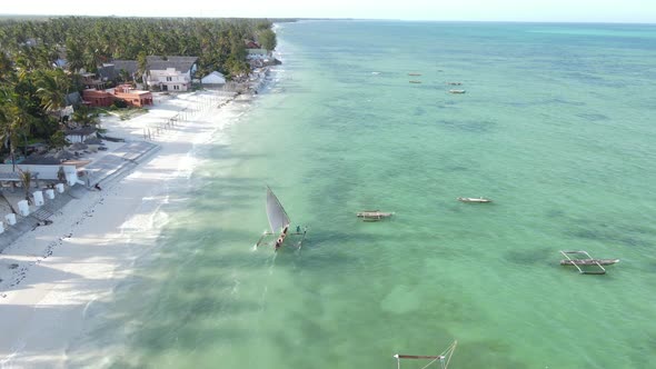 Boats in the Ocean Near the Coast of Zanzibar Tanzania