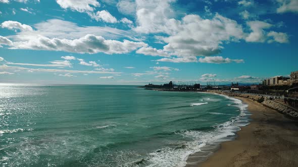 Tarragona Beach By The City Aerial Footage