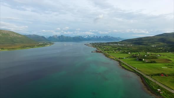 Aerial view of Sorland on Vesteralen islands in Norway