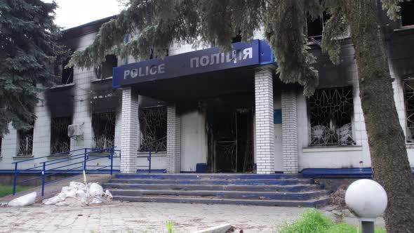 War in Ukraine  Destroyed Police Station in Borodyanka