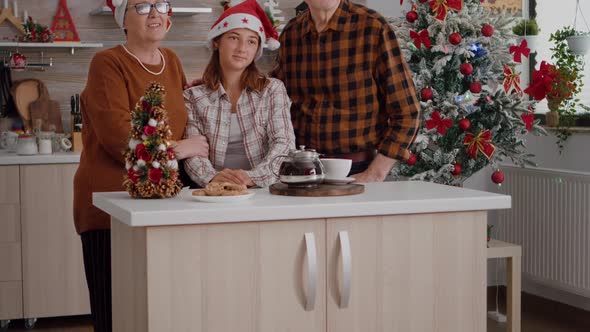 Portrait of Grandparents with Granddaughter Spending Winter Holiday Together