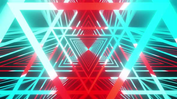 Red And Aqua Triangle Travel Vj Loop Background Tunnel 4K