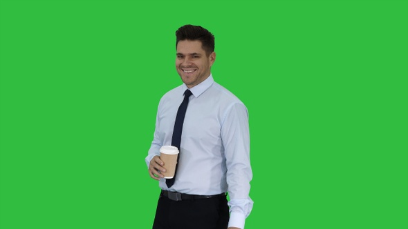 Businessman with Take Away Coffee Smiling to Camera On