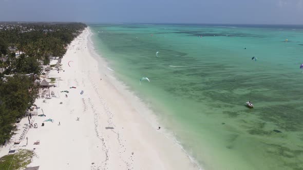 Kitesurfing Near the Shore of Zanzibar Tanzania