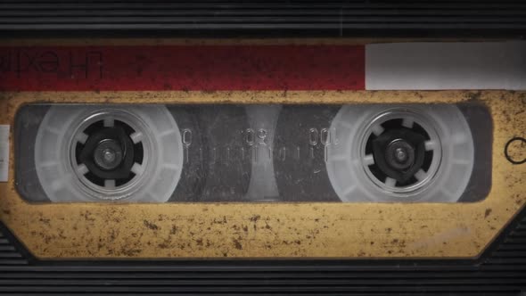 Vintage Audio Cassette Rotates in Old Tape Recorder