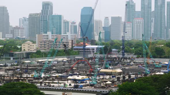 Panoramic View of Cityscape and Construction Site in Metropolis