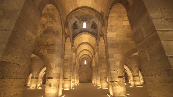 Interior of Historical Monumental Building With Stone Arches and Domes