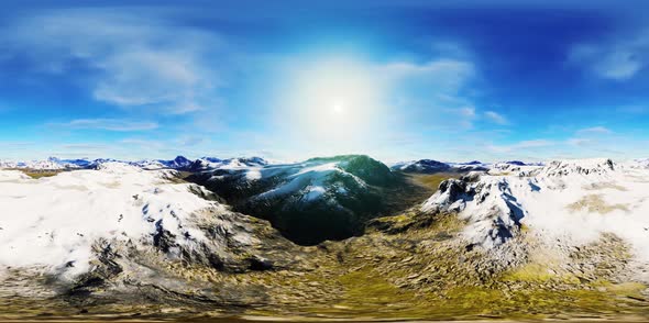 VR360 View on Snowy Tops and Valley in Summer Himalaya Mountains