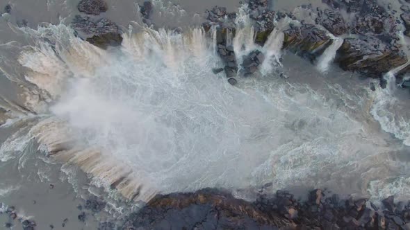 Selfoss Waterfall. Iceland. Aerial Top-Down View