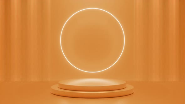 Orange podium with a bright glowing blinking neon circle
