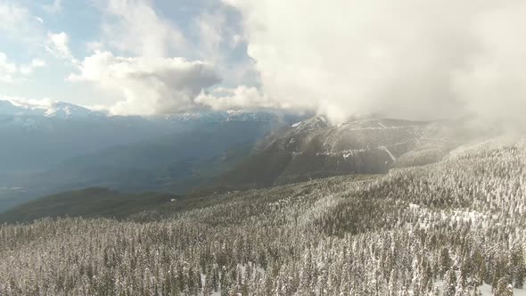 Aerial View of Canadian Nature Landscape on Top of Snow Covered Mountain