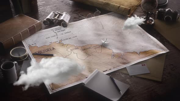 Vintage Travel World Map Country Suriname Location alt