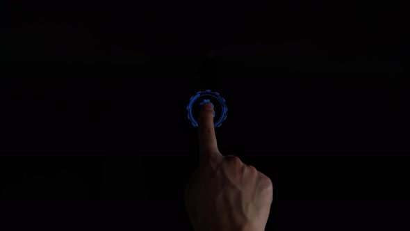 Finger Pushes Touch Bitcoin Digital Currency With Futuristic Artificial Intelligence Spreading